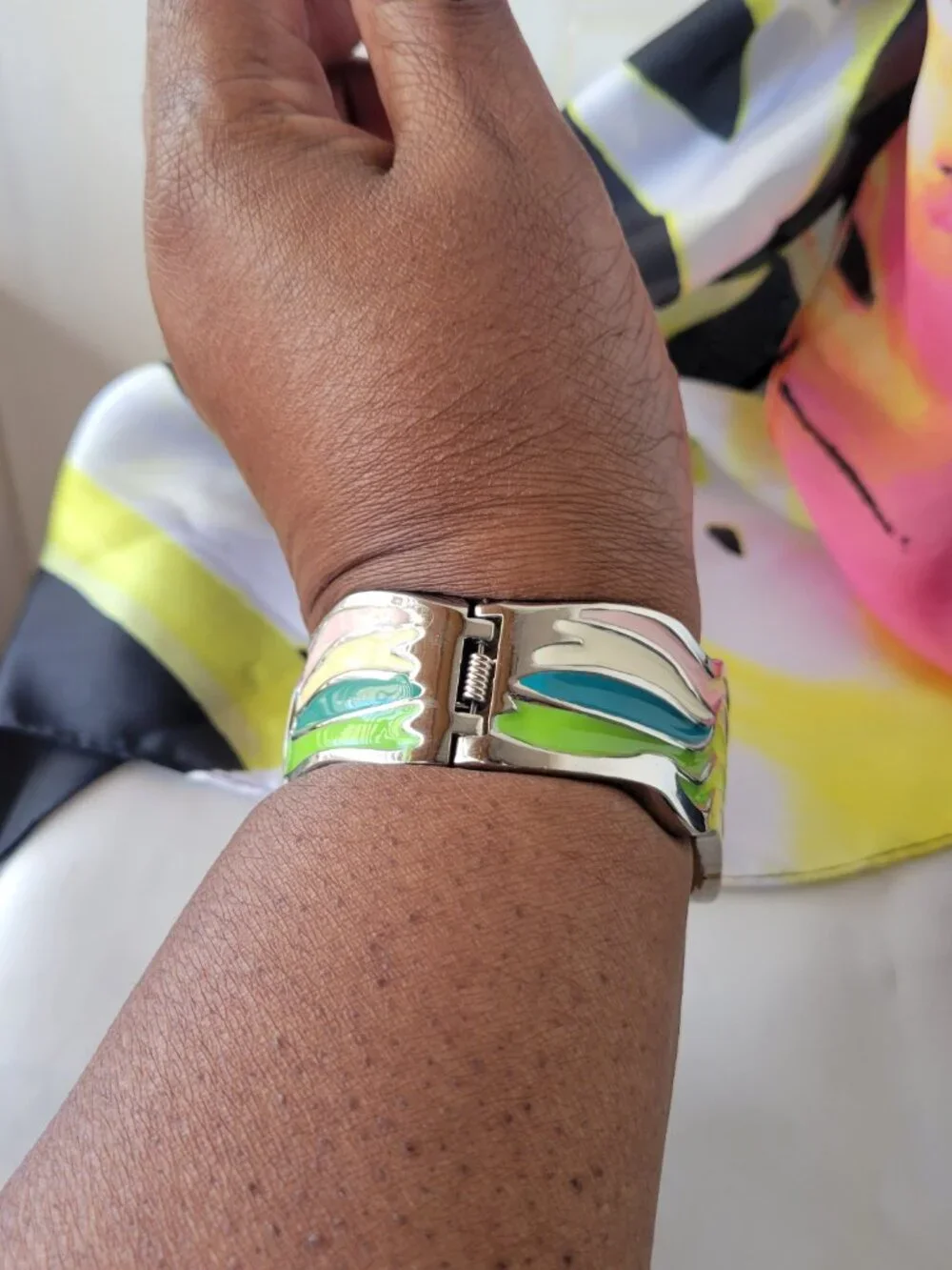 Colorful Wavy Enamel Cuff Watch – Statement Bracelet Style